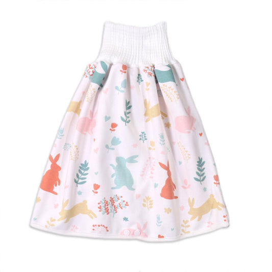 White kids cloth diaper skirt with pastel animal print and ribbed elastic waistband