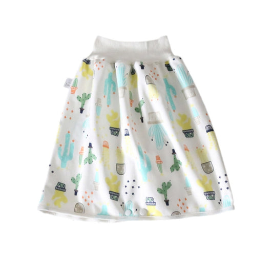 White kids cloth diaper skirt with cute animal and cart icon print and elastic waistband