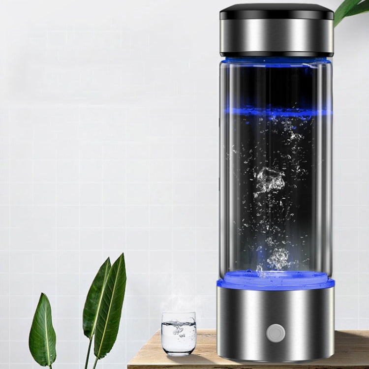 Portable hydrogen-rich water cup, 450ml, black stainless body with blue-lit chamber
