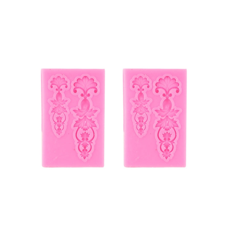 2-piece pink silicone embossing frame molds with tall fleur-de-lis filigree shapes