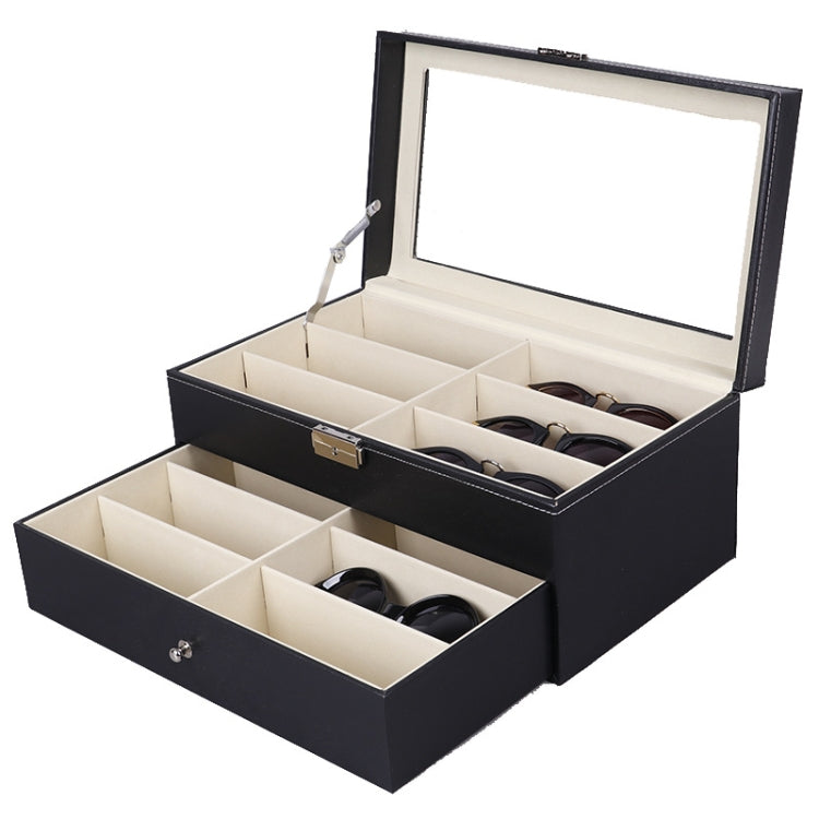 PU Leather Double-Layer Glasses Case Sunglasses Storage Display Box, Size: 33.5x19.5x15.5 cm