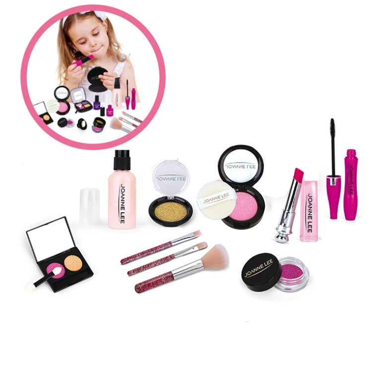 Children’s makeup toy set with lip gloss tubes, compact powders, brushes, and mascara