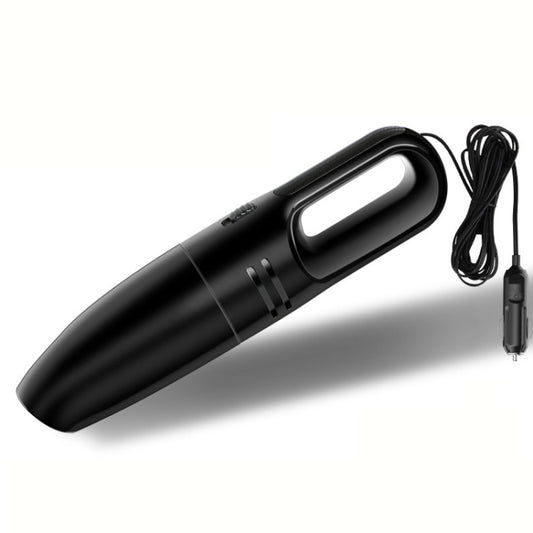 Black handheld portable car vacuum cleaner with power cord and narrow nozzle