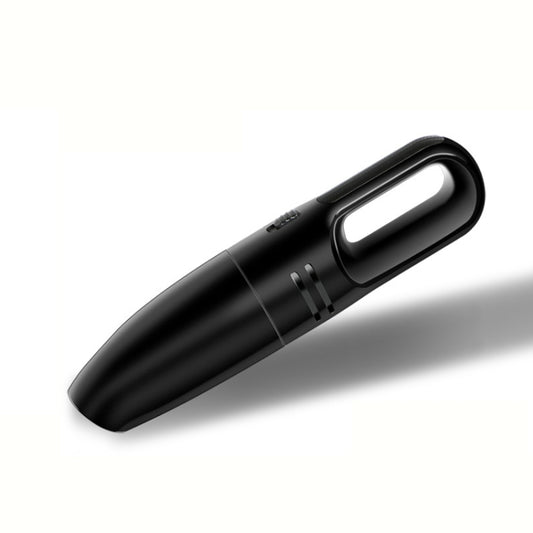 Black handheld car vacuum cleaner with top suction window and built-in nozzle