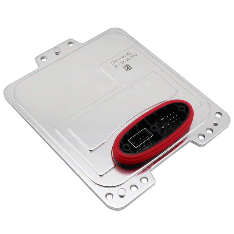 Xenon ballast module underside view, red connector rim on white plastic housing
