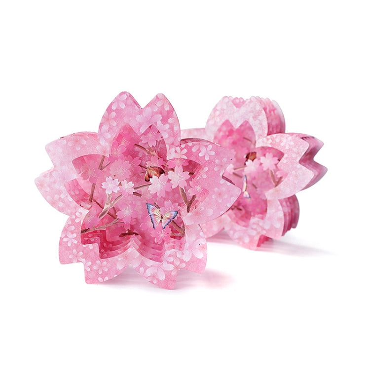 Pink floral pop-up greeting card box with butterflies, layered ribbon petals
