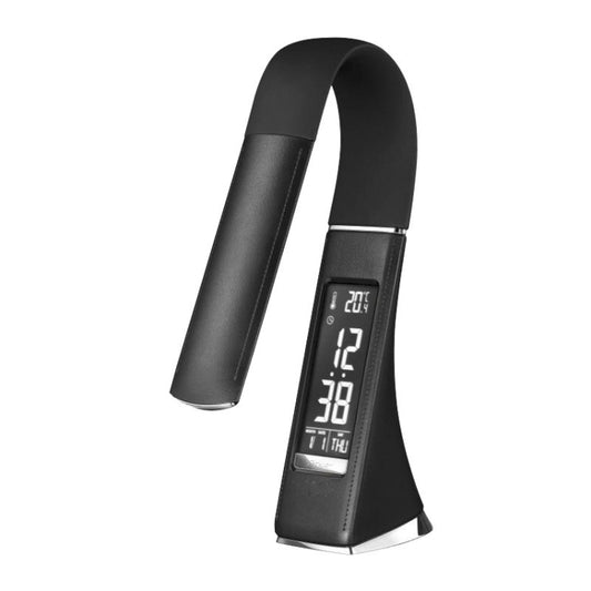U2 5W 3-Level Dimmable LED Leather Texture Desk Lamp With Temperature/Clock/Calendar Display, Black