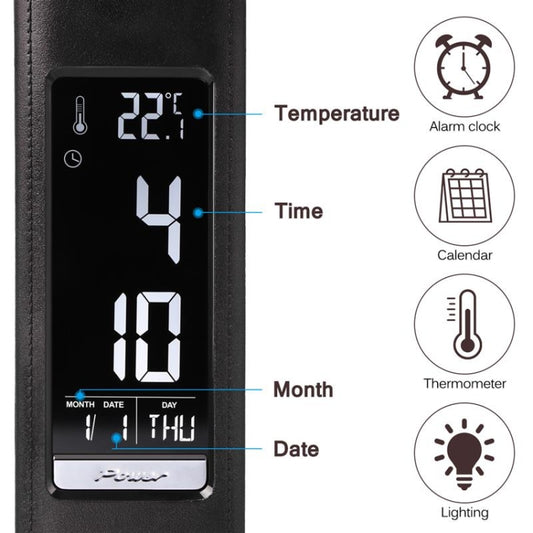 U2 5W 3-Level Dimmable LED Leather Texture Desk Lamp With Temperature/Clock/Calendar Display, Black