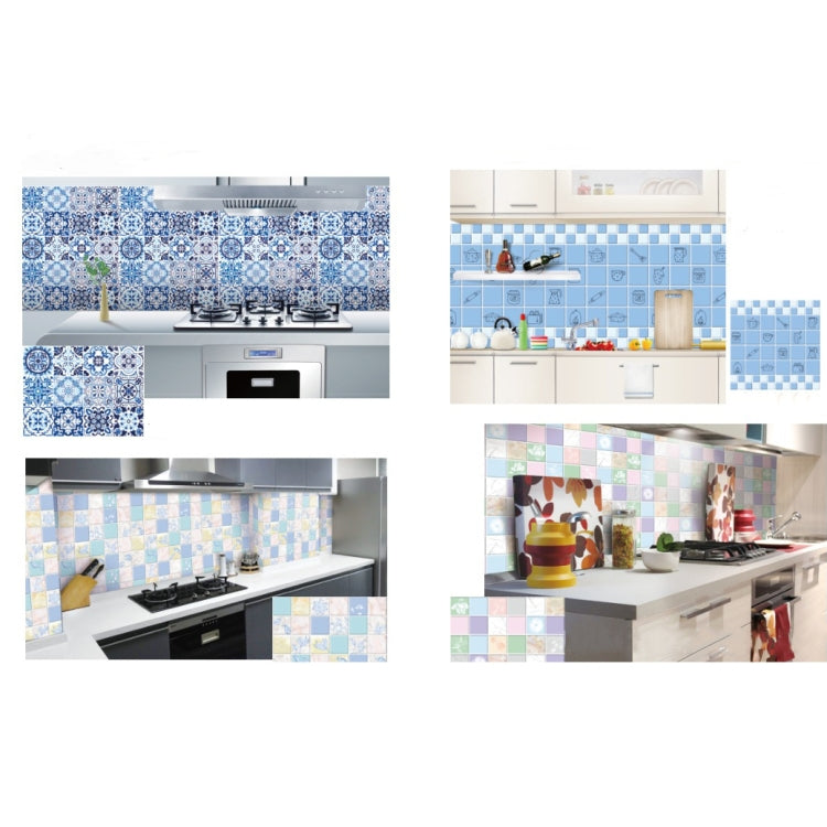 Kitchen anti-smoke tile wall sticker designs shown on backsplash and stove areas