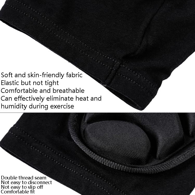 Black fabric knee pad with padded circular center and reinforced double-thread seam