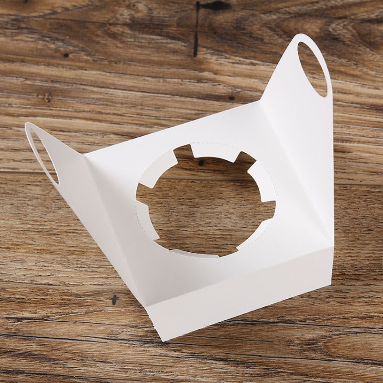 White cupcake gift box with carry handle and circular tray cutout window.