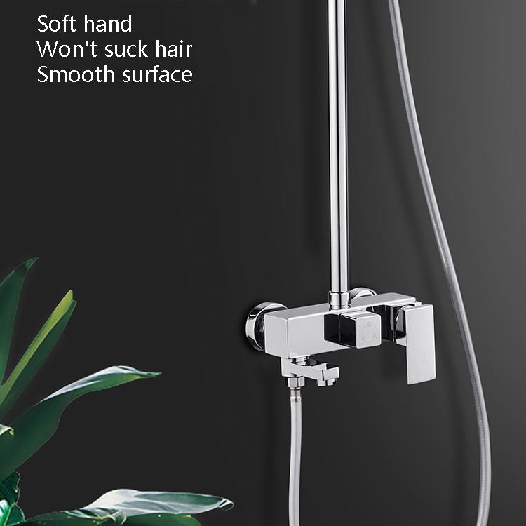 Chrome shower control valve with attached hose for rainfall shower setup.
