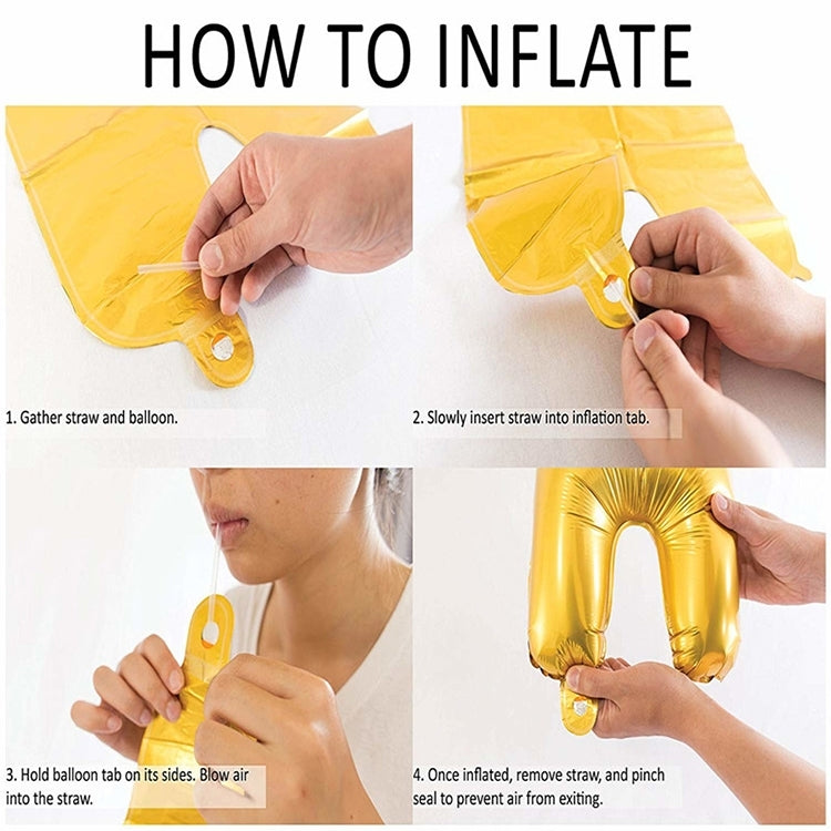 Inflation instructions for foil number balloon: straw insertion and sealing