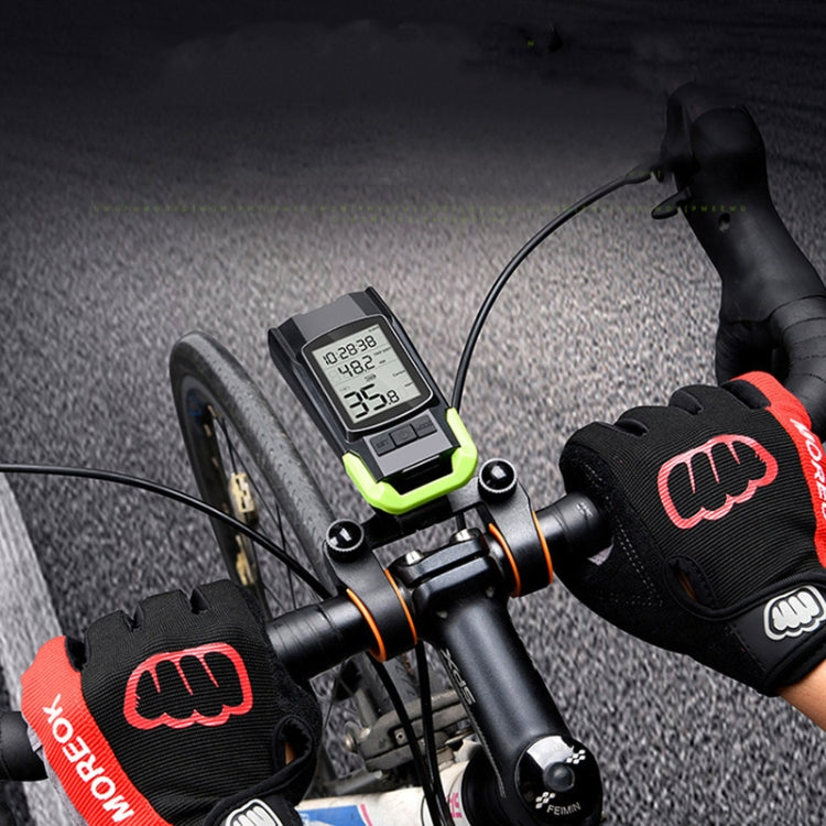 Bicycle code meter lamp with handlebar display and green front light, black.
