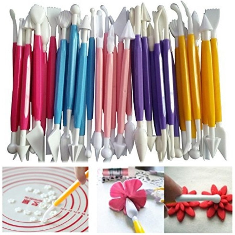 Assorted-color fondant carving pen tools with white tips arranged in a bundle