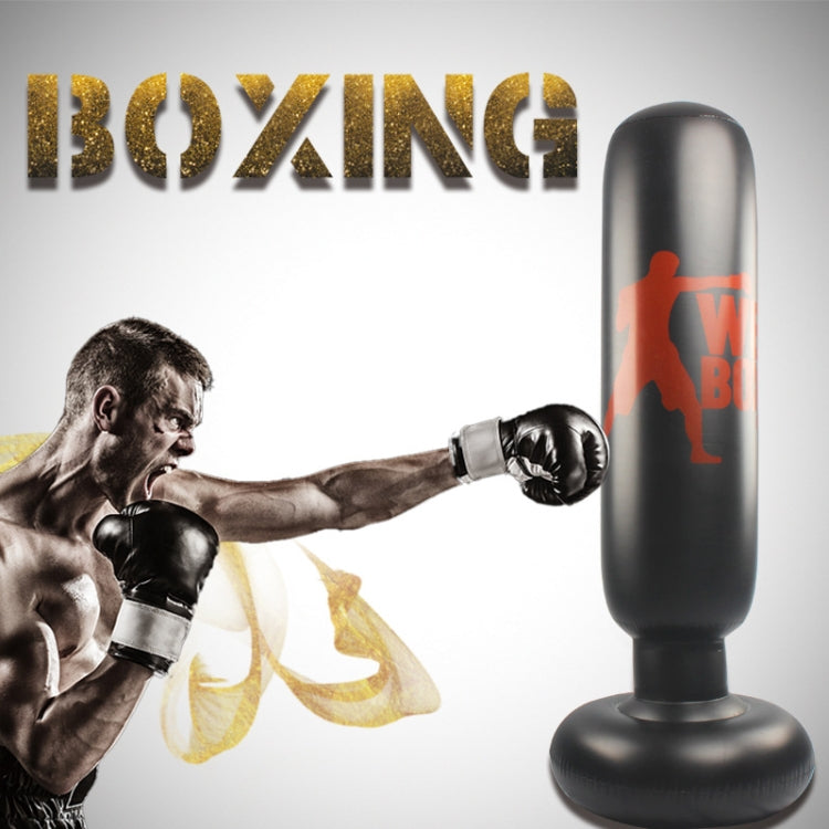 Inflatable boxing punching bag column with red silhouette logo, set for boxing training.