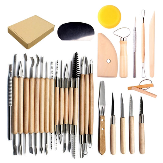 Pottery clay sculpture tools set with wood handles and metal carving tips