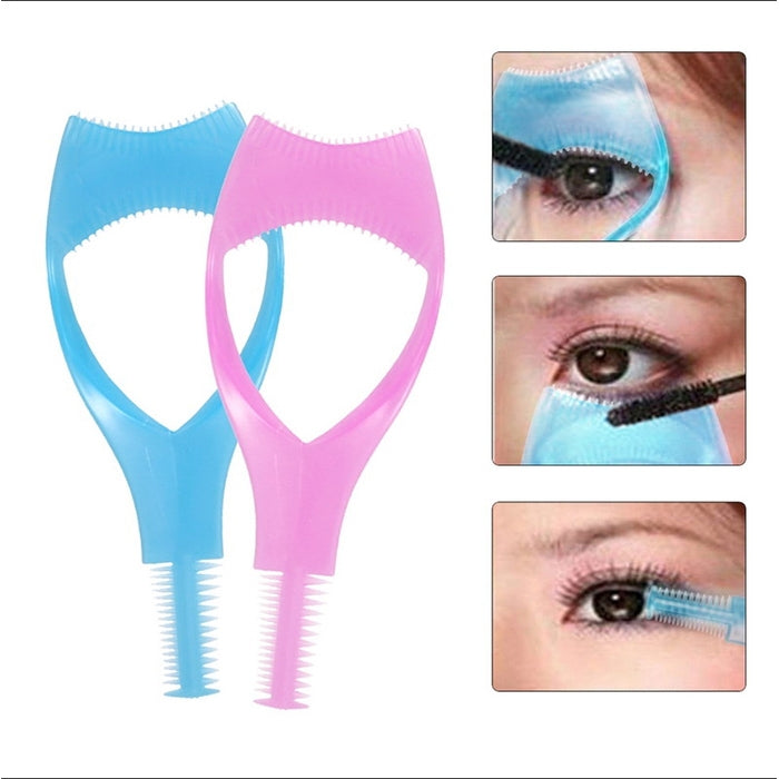 Pink and light blue three-in-one eyelash applicators with comb teeth