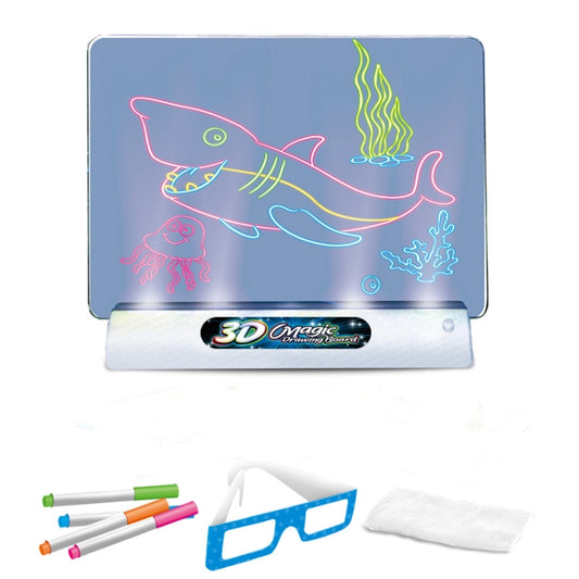 Neon luminous 3D drawing board with ocean animal outlines, plus stylus and template