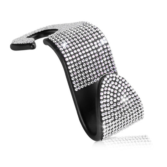 Car rear seat hook with silver-gray diamond studs on a black base