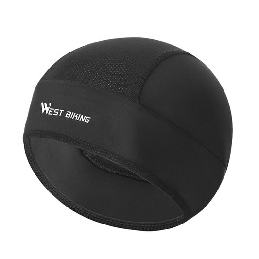 Black helmet lining cap with curved brim and breathable top panel