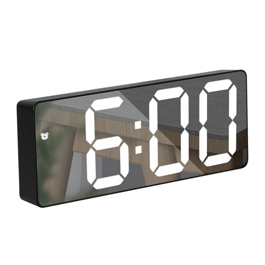 Rectangular black LED mirror alarm clock with white digital time display
