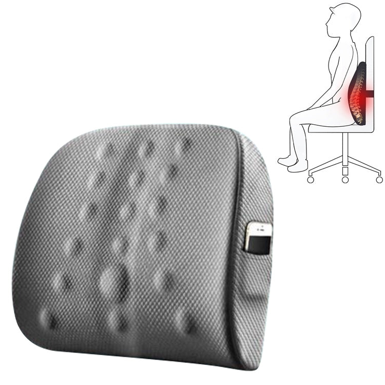 Gray lumbar memory foam seat cushion with stitched edges and side phone pocket