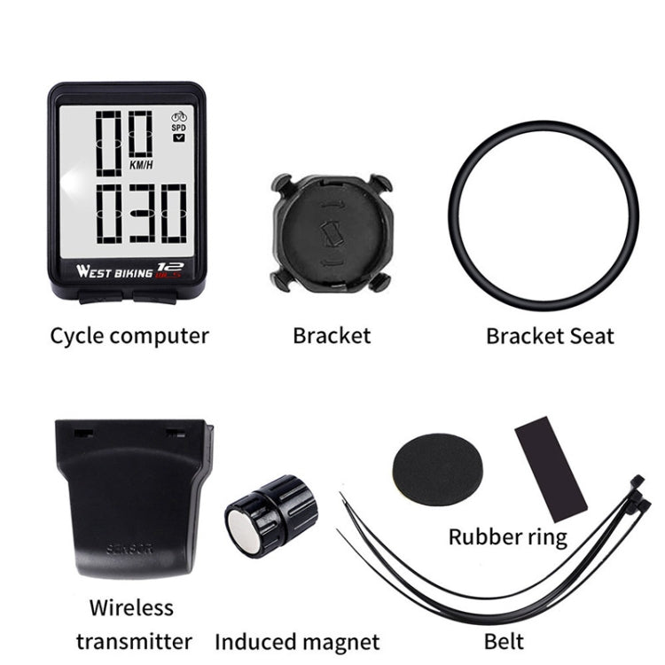 Bike wireless speedometer kit components: LCD computer, brackets, transmitter, magnet