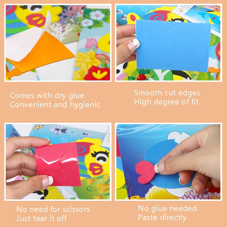 Kids EVA sticker set with dry-glue peel-and-stick instruction panels