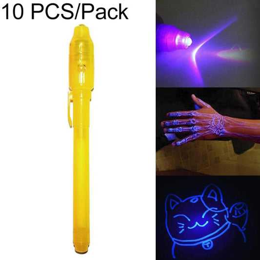 Yellow UV invisible ink pen marker with click-top cap, long slim barrel.