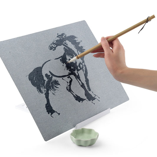 Reusable water calligraphy practice board with brush and printed ink-style figure