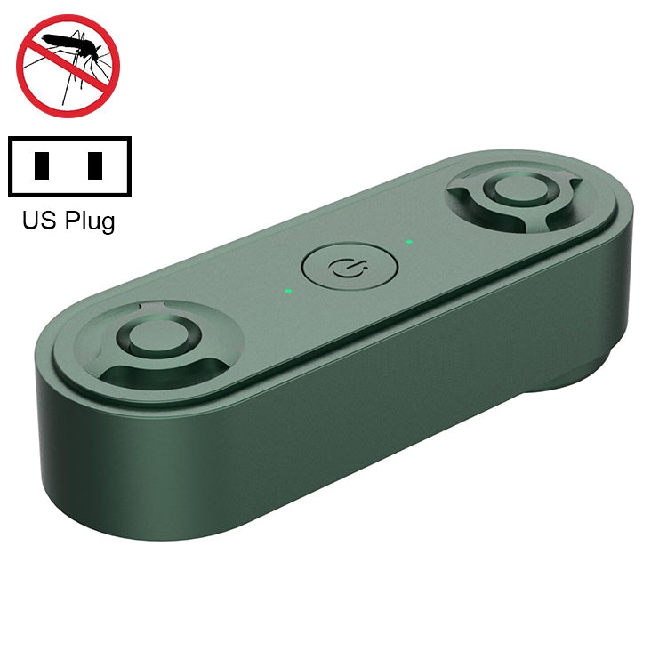 Green plug-in ultrasonic pest repeller with double horn outlets and power indicator
