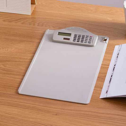 White A4 writing folder with built-in calculator and ruler-style edges
