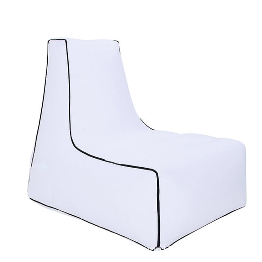 White inflatable lounge chair sofa with black piping, molded seat and back support