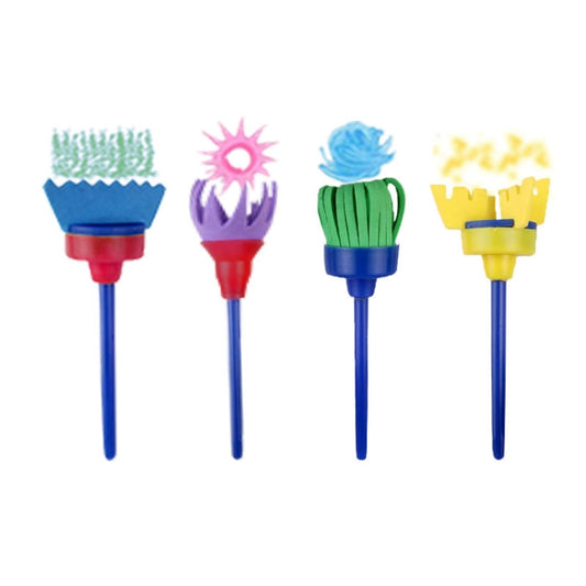 Colorful stamp brush set with four roller heads on blue handles