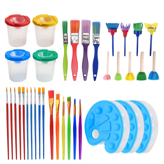 Kids 39-piece graffiti painting kit with paint cups, brushes, and color tools
