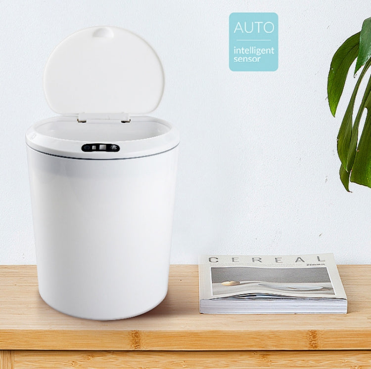 White automatic sensor electric storage trash can with closed lid and top control panel