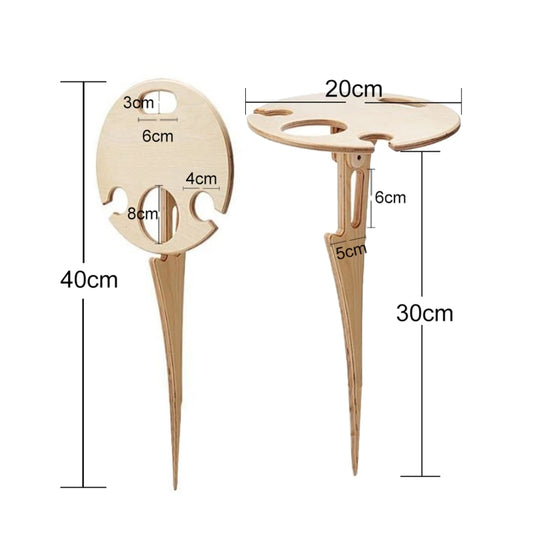 Wooden wine rack insert size diagram: round top, fold legs, bottle slots