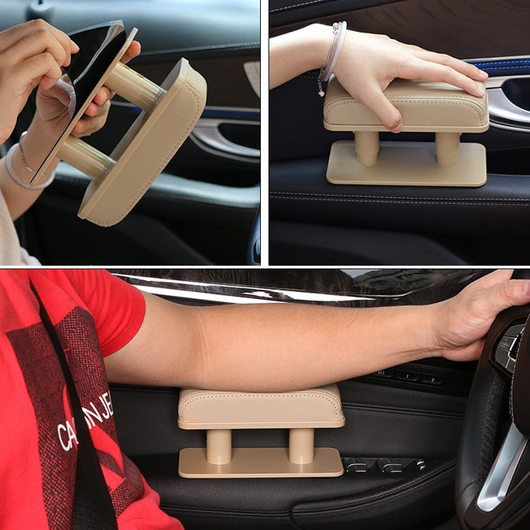 Beige leather central armrest elbow tray pad with two raised support posts