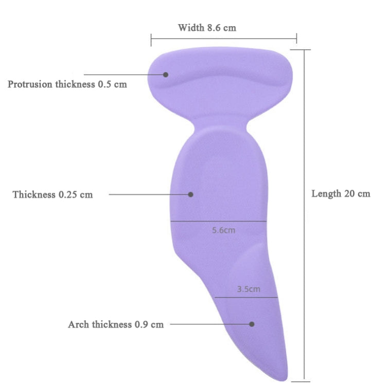 Purple heel and arch pad size diagram: 8.6 cm width, 20 cm length
