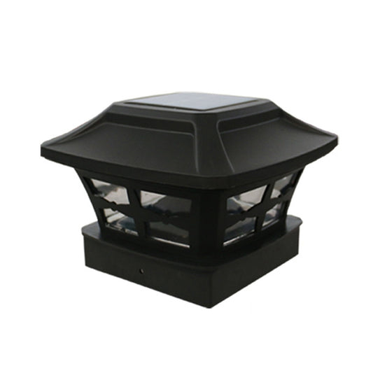 4 inch Outdoor Solar Column Lamp White + Warm White Light Garden Lamp, Black, White