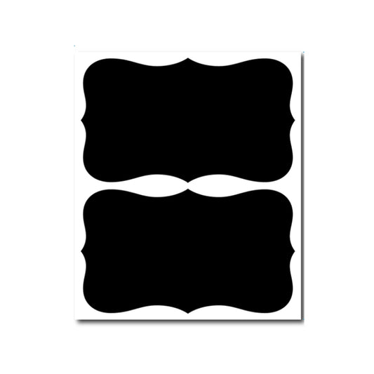 Set of two black chalkboard-style label stickers with scalloped wavy edges