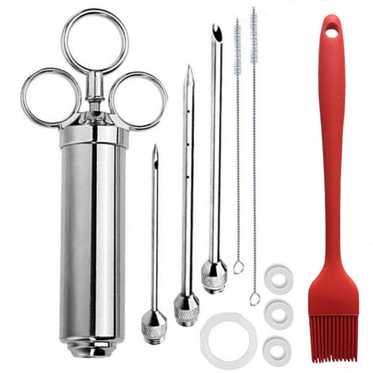 Stainless Steel Seasoning Steak Syringe Turkey Needle Set With Cleaning Silicone Brush, 11 in 1 (Red ), 11 in 1 (Black ), 11 in 1 (Blue), 11 in 1 (Green), 11 in 1 (Orange ), 11 in 1 (Yellow ), 11 in 1 (Yellow White)