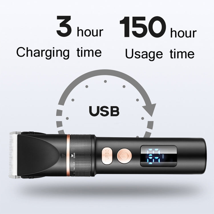 Electric hair trimmer with USB charging and illuminated LCD display, black
