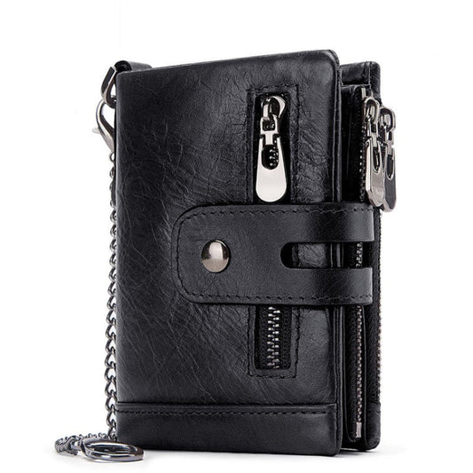 RFID Anti-Theft Swipe Wallet Tri-Fold Multi-Card Slot Crazy Horse Leather Men Leather Wallet