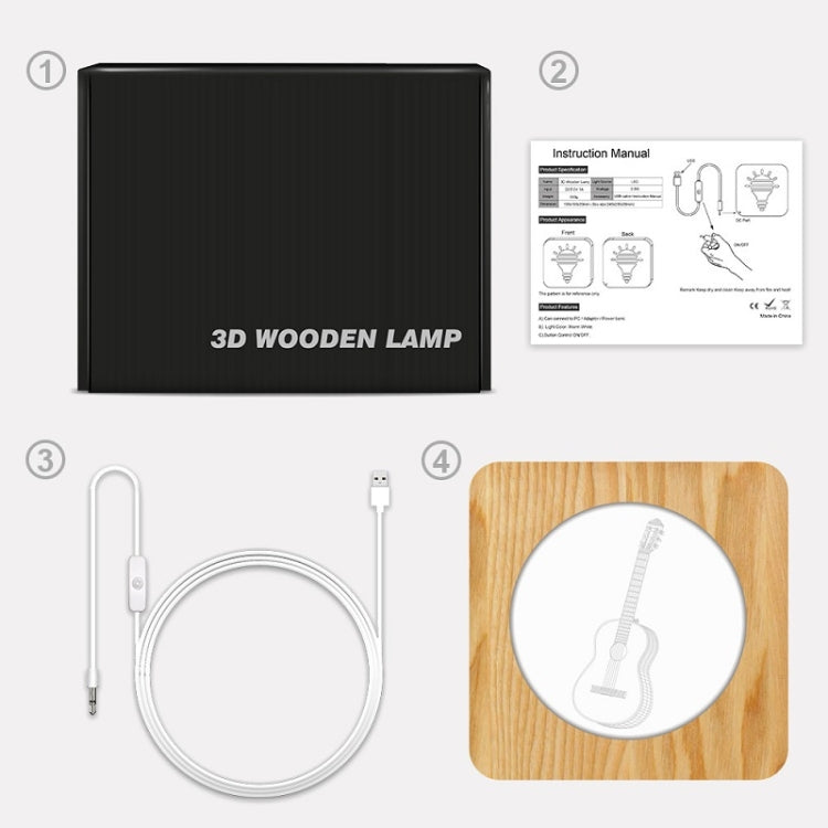 FS-A3272W Guitar Musical Instrument Solid Wood Frame Night Light, Guitar