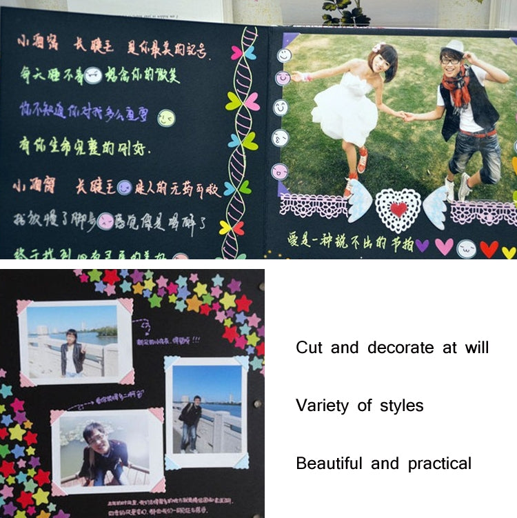DIY photo album page decoration with patterned cutouts and text styling