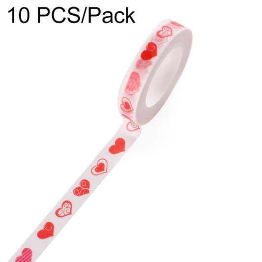 Decorative paper tape roll with red heart and love icons