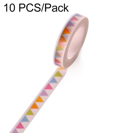 Decorative paper tape roll with colorful triangle pennant pattern, narrow strip