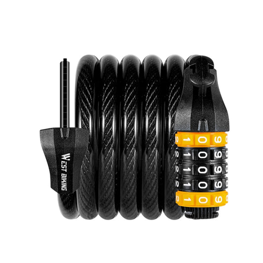 Black wire bike password lock set with coiled cable and orange/black number dials